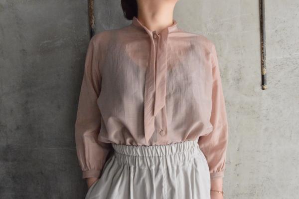 -M- Cotton Silk Bow Tie Blouse
