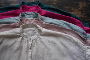Honnete FOR 姉妹伴 Irish Linen H/S Gather Onepiece