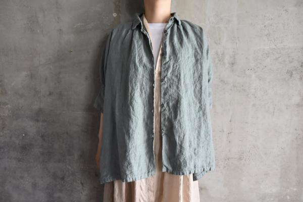 Honnete FOR 姉妹伴 Irish Linen H/S Gather Blouse