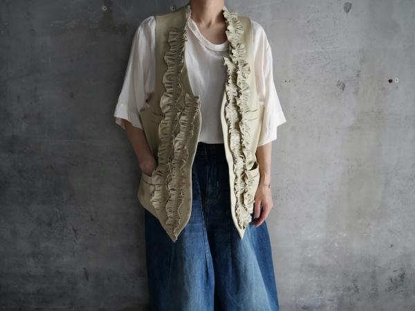 RhodolirioN  Frill Vest Mercerized Chino Cloth
