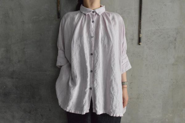 Honnete FOR poefu Irish Linen H/S Gather Blouse