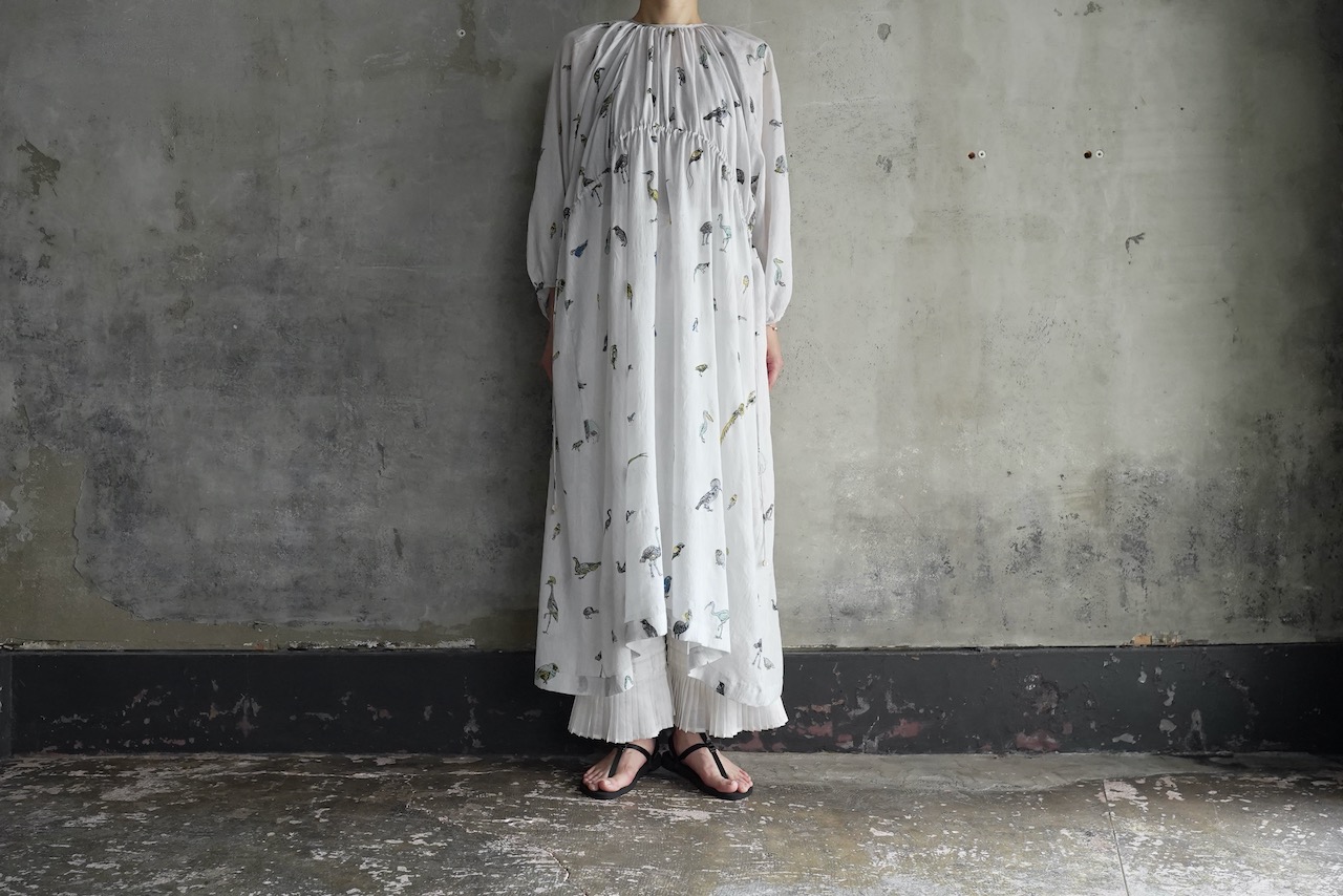 poefu / BUNON Cotton Silk Khadi Bird Print Onepiece