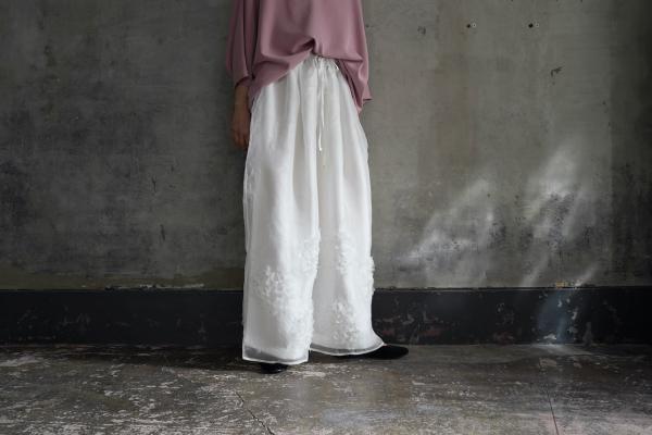 BUNON Silk Khadi & Organdy Hydrangea Wide Pants